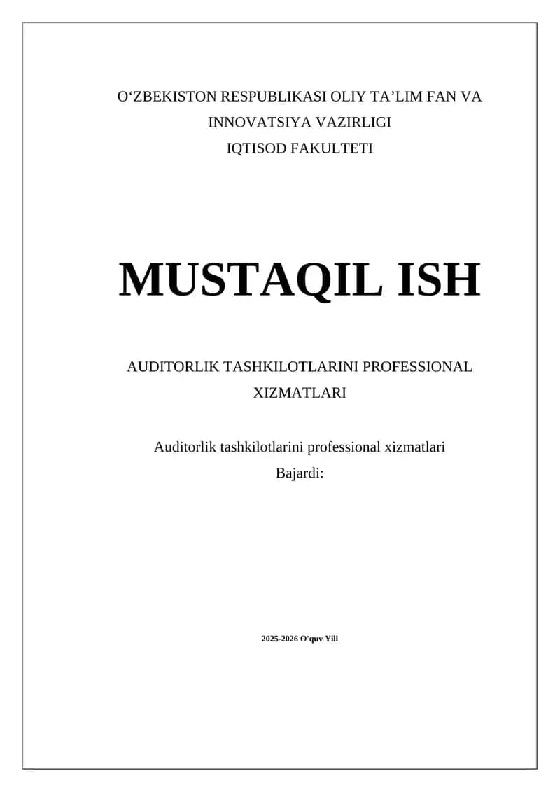 Auditorlik tashkilotlarini professional xizmatlari
