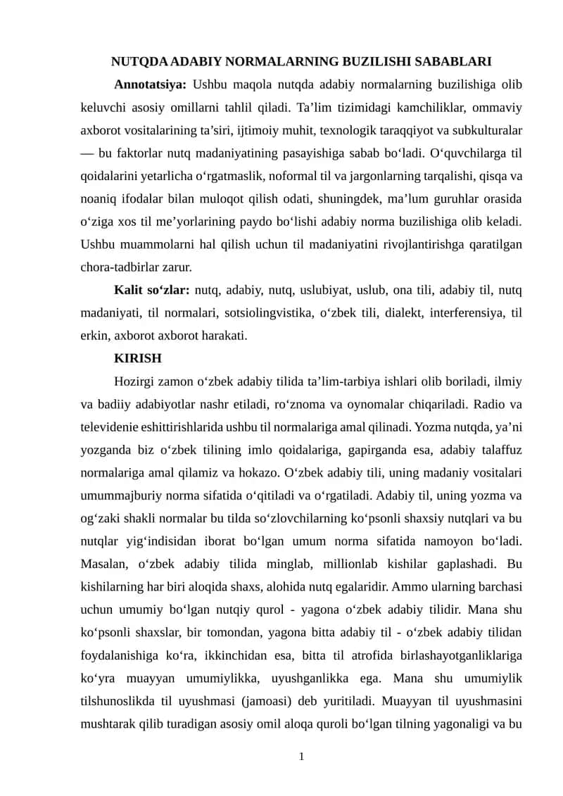 NUTQDA ADABIY NORMALARNING BUZILISHI SABABLARI