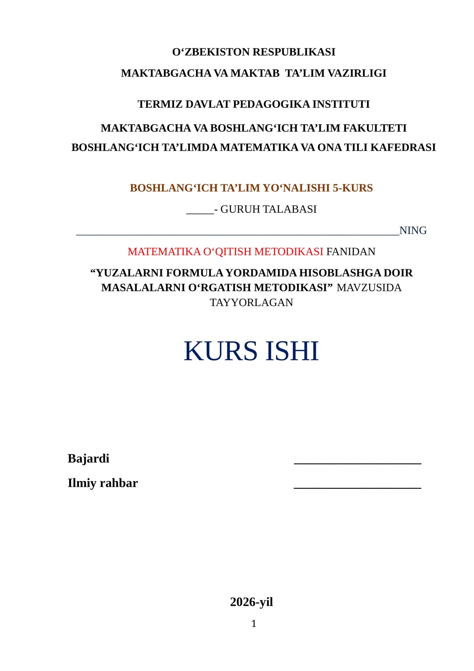 "YUZALARNI FORMULA YORDAMIDA HISOBLASHGA DOIR MASALALARNI O‘RGATISH METODIKASI"
