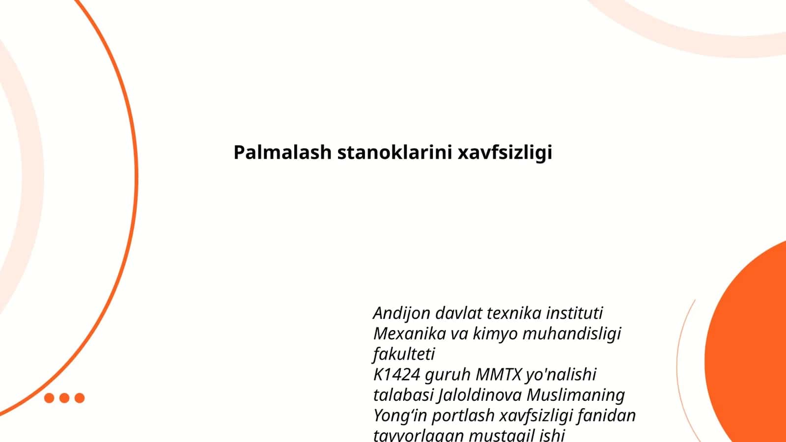Palmalash stanoklarini xavfsizligi