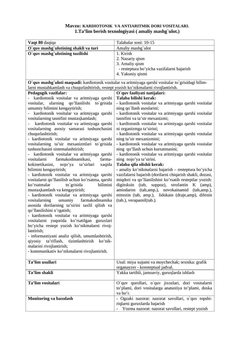 KARDIOTONIK VA ANTIARITMIK DORI VOSITALARI