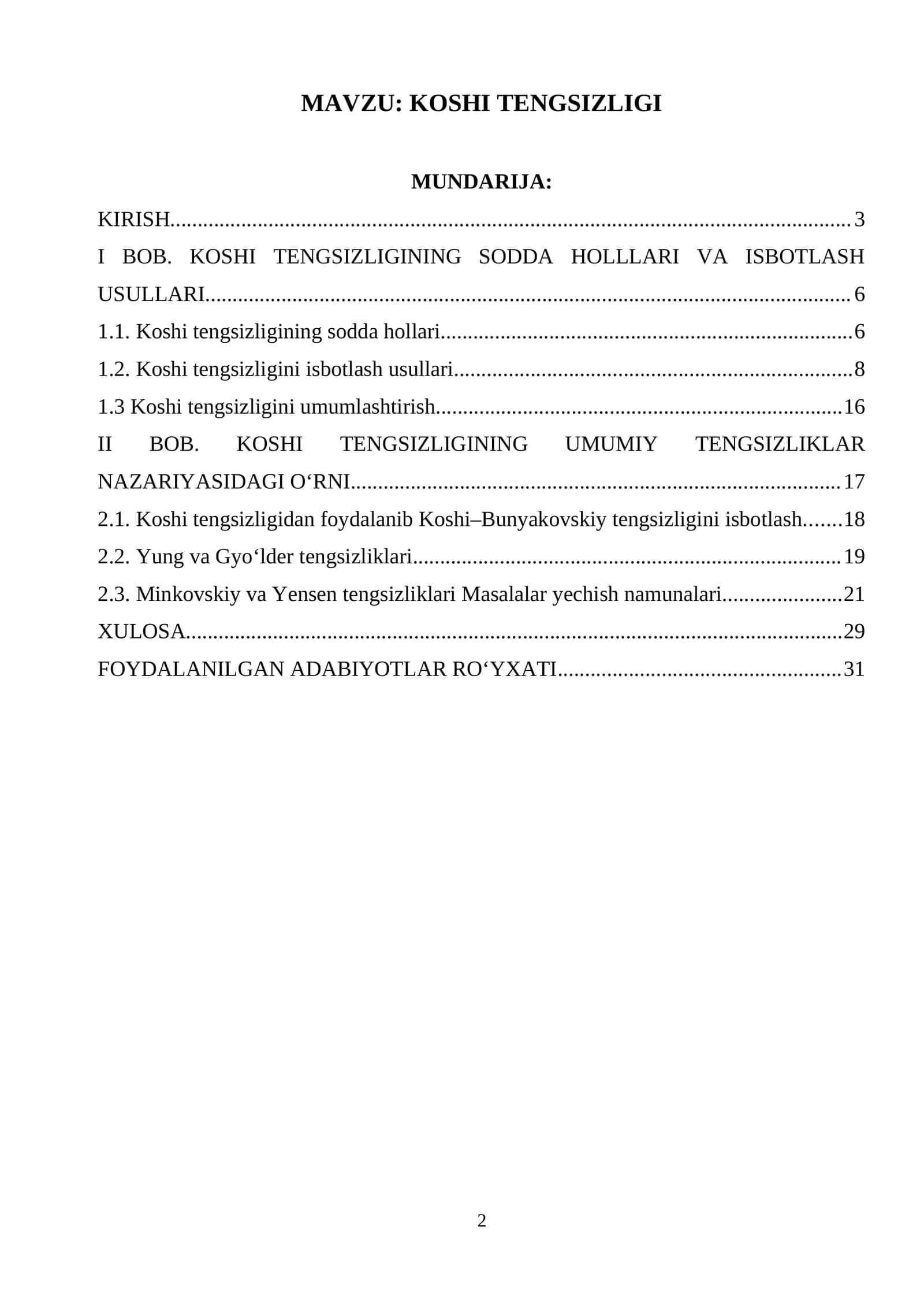 KOSHI TENGSIZLIGI