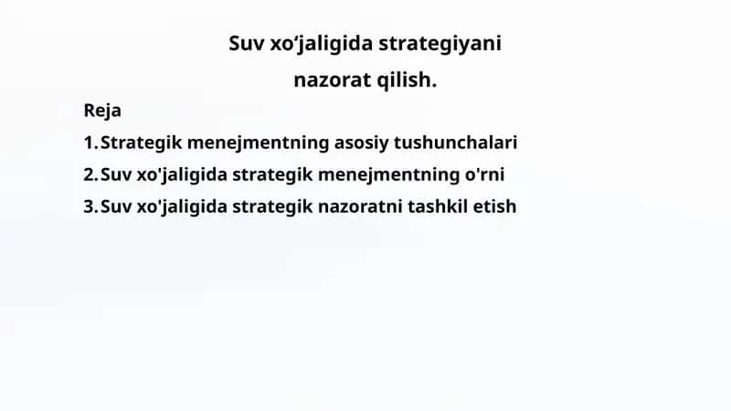 Suvxo'jaligida strategiya nazorat qilish