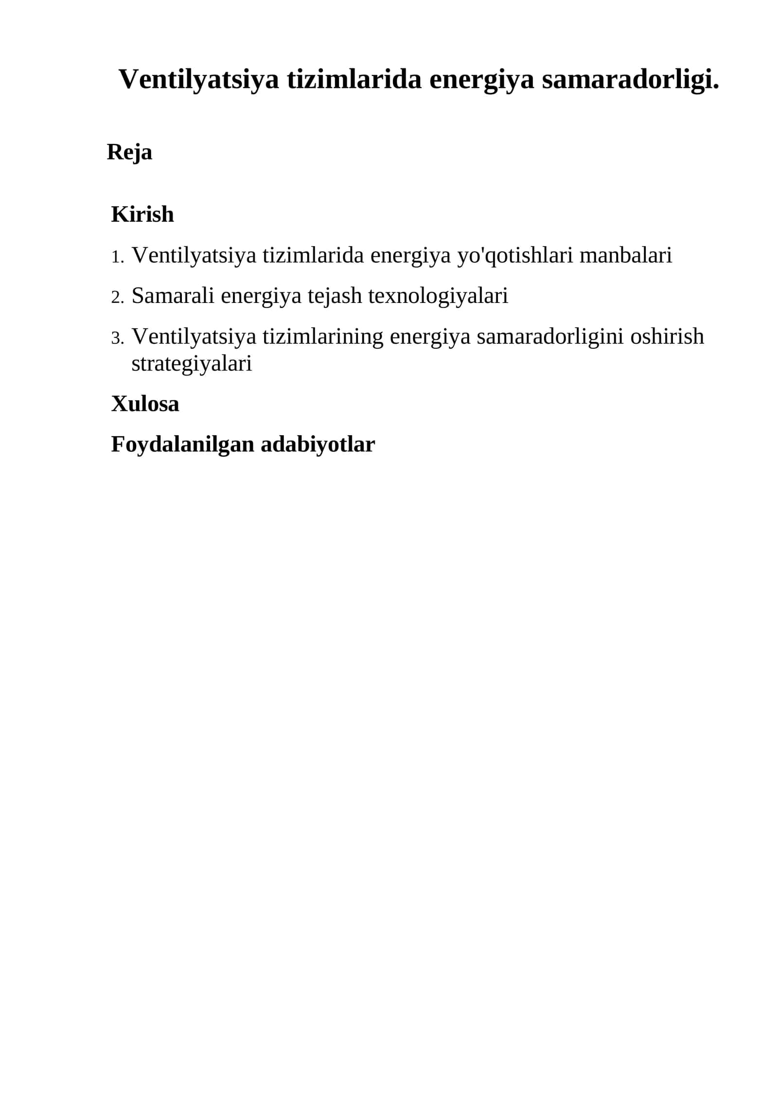 Ventilyatsiya tizimlarida energiya samaradorligi