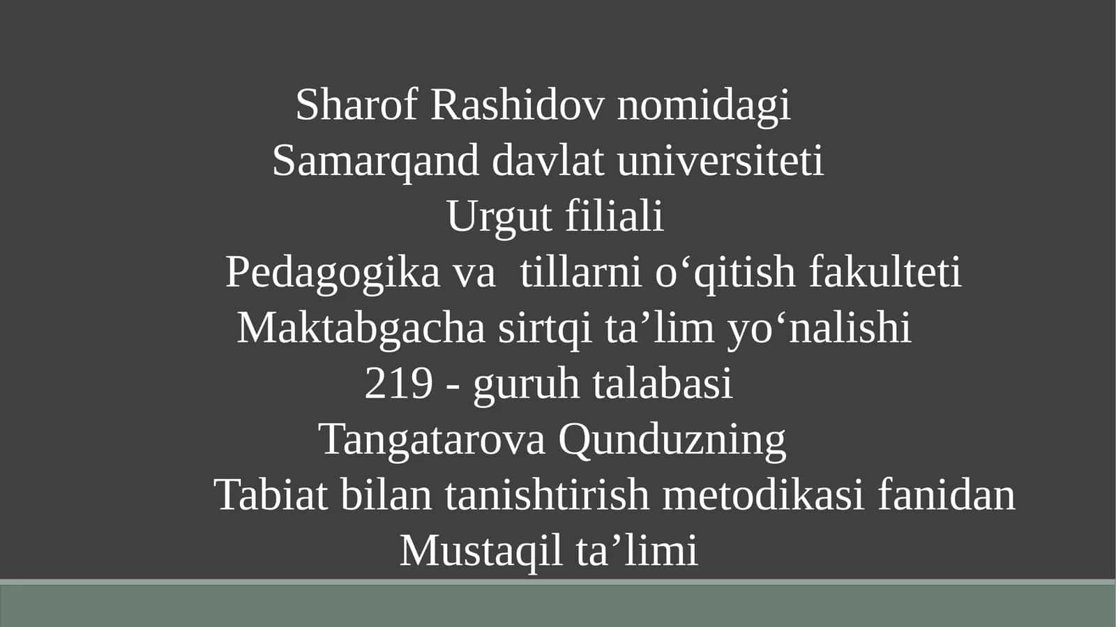 Tabiat bilan tanishtirish metodikasi fanidan Mustaqil ta'limi