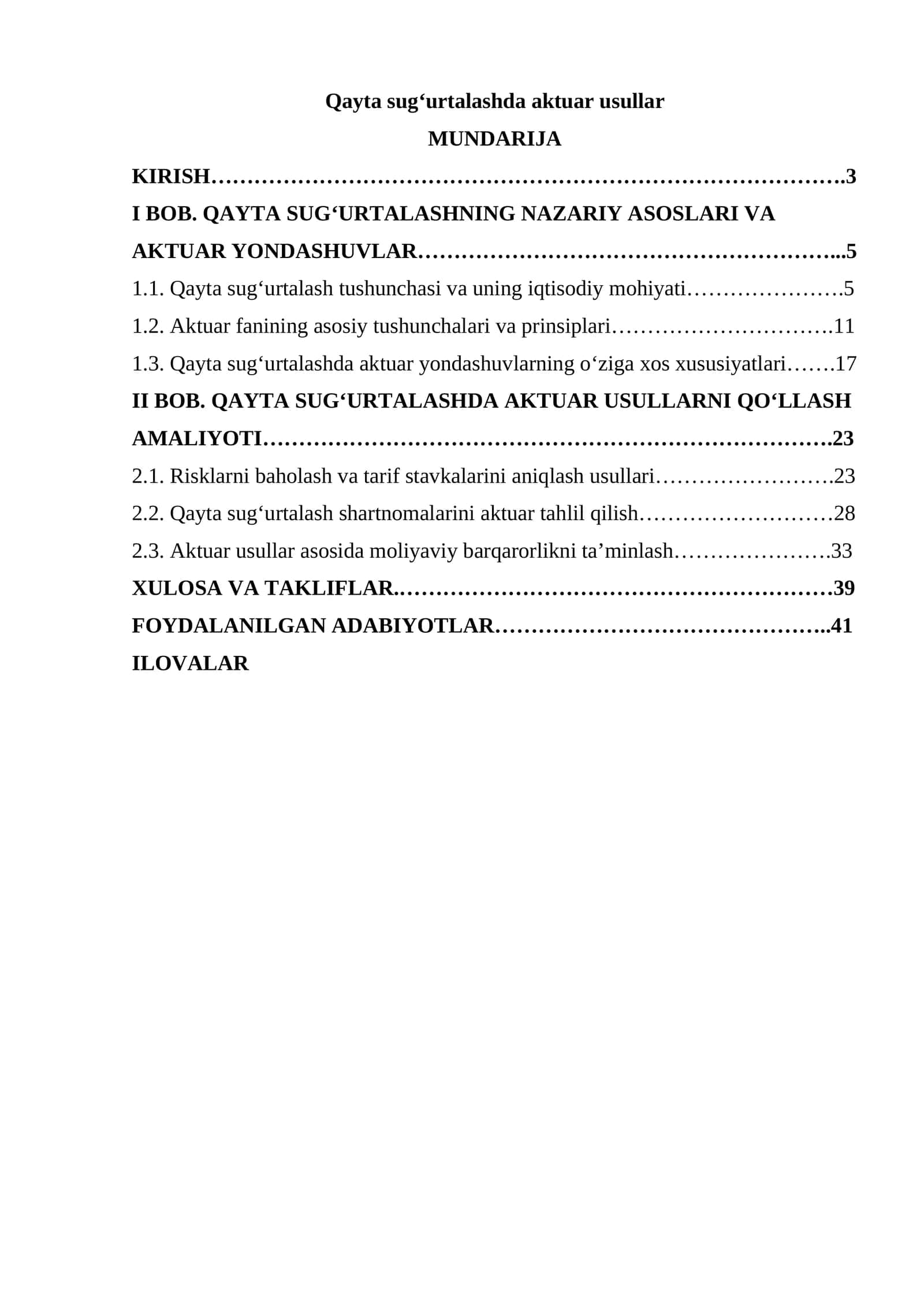 Qayta sug‘urtalashda aktuar usullar