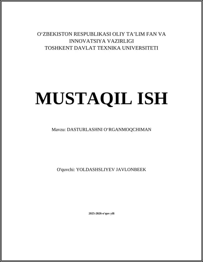 DASTURLASHNI OʻRGANMOQCHIMAN