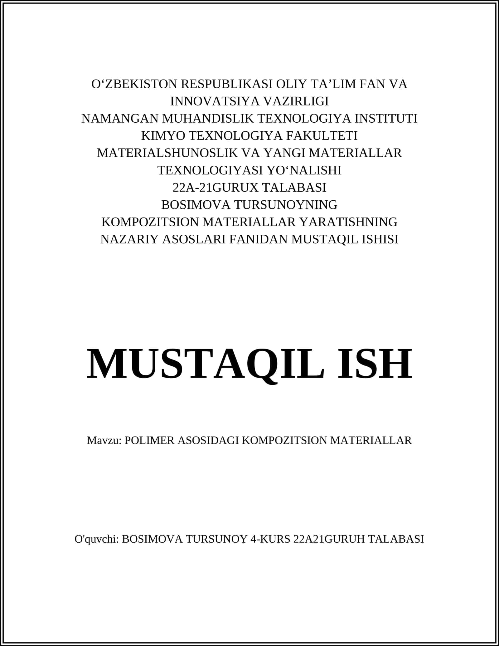 POLIMER ASOSIDAGI KOMPOZITSION MATERIALLAR