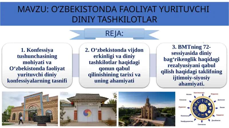 O‘ZBEKISTONDA FAOLIYAT YURITUVCHI DINIY TASHKILOTLAR