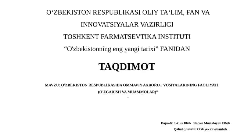 O'zbekistonning eng yangi tarixi