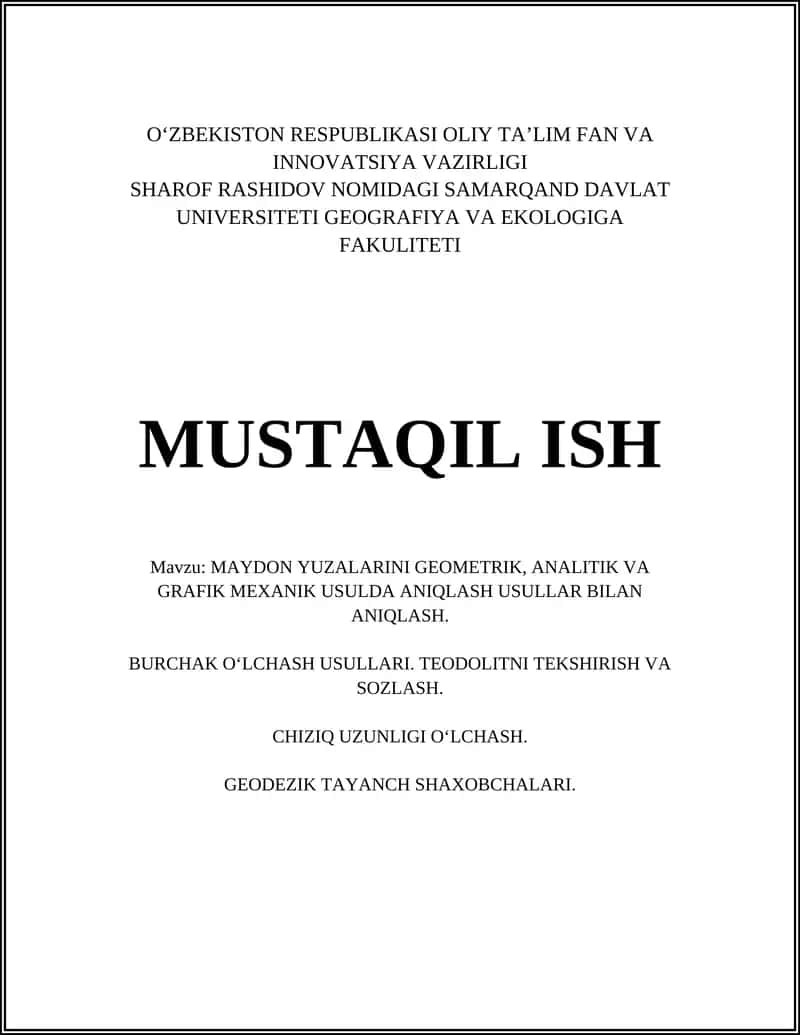 Maydon yuzalarini geometrik, analitik va grafik mexanik usulda aniqlash