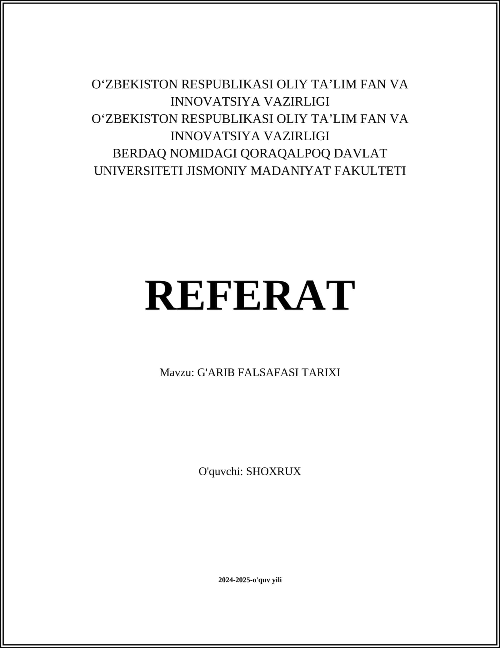 G'ARIB FALSAFASI TARIXI