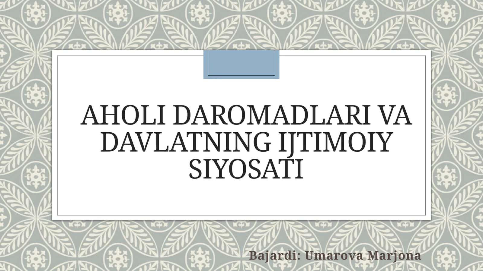 AHOLI DAROMADLARI VA DAVLATNING IJTIMOIY SIYOSATI