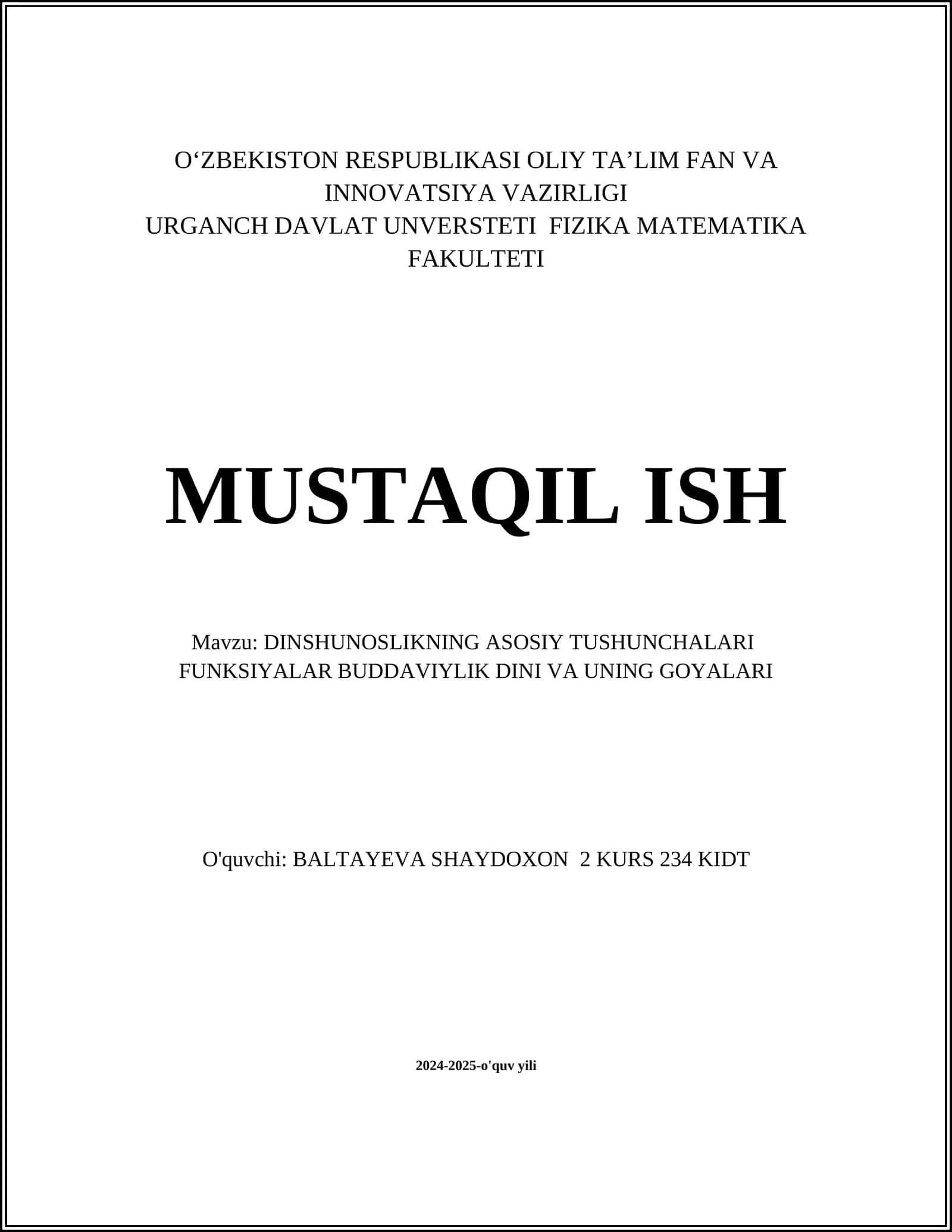 DINSHUNOSLIKNING ASOSIY TUSHUNCHALARI FUNKSIYALAR BUDDAVIYLIK DINI VA UNING GOYALARI