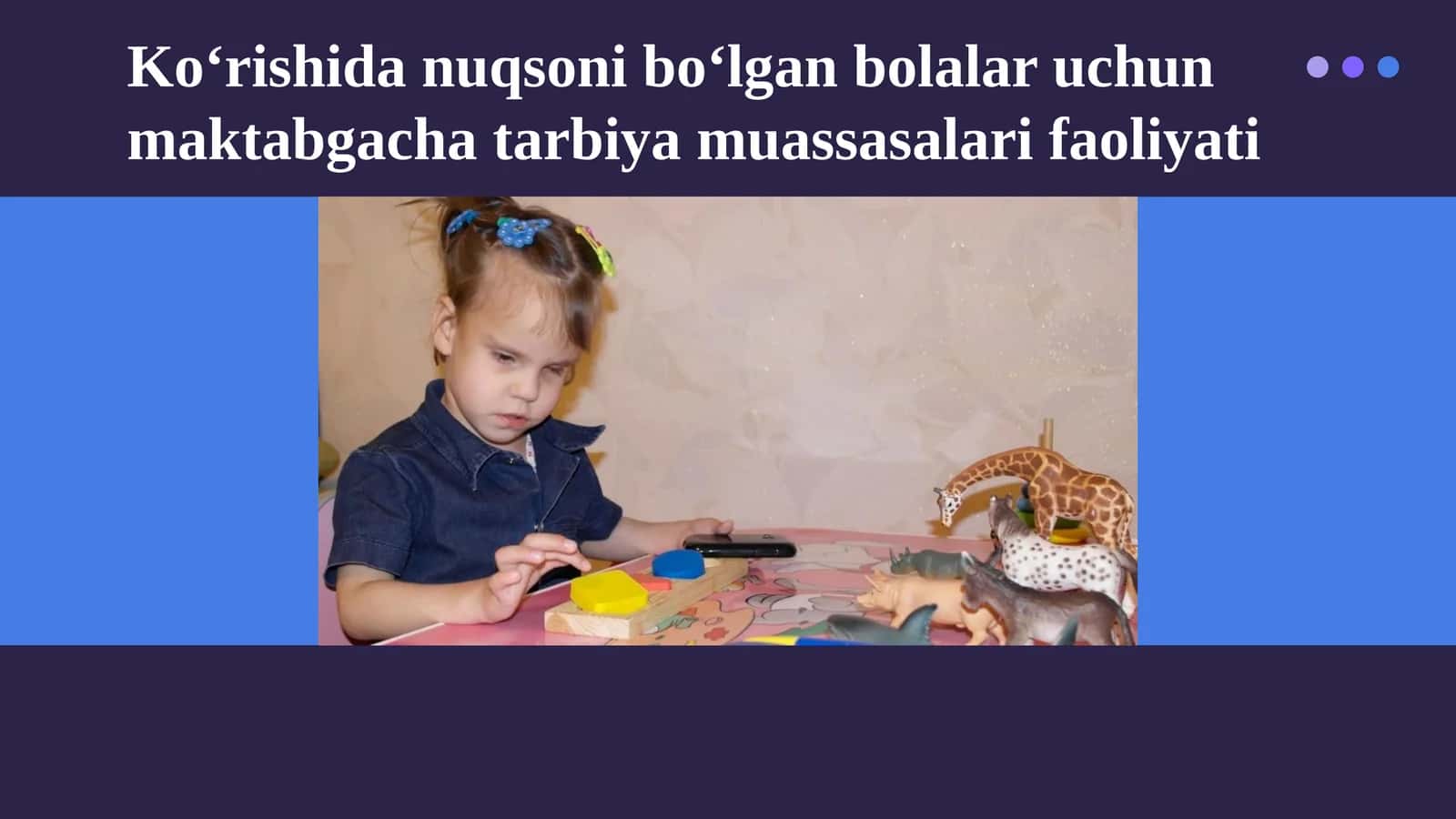 Ko‘rishidan uqsonib o‘lgan bolalar uchun maktabgacha tarbiya muassasalari faoliyati