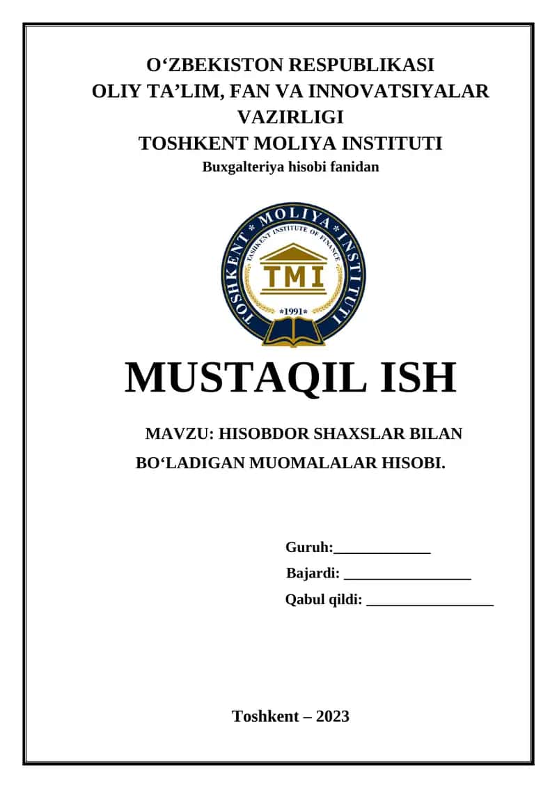 Hisobdor shaxslar bilan bo‘ladigan muomalalar hisobi