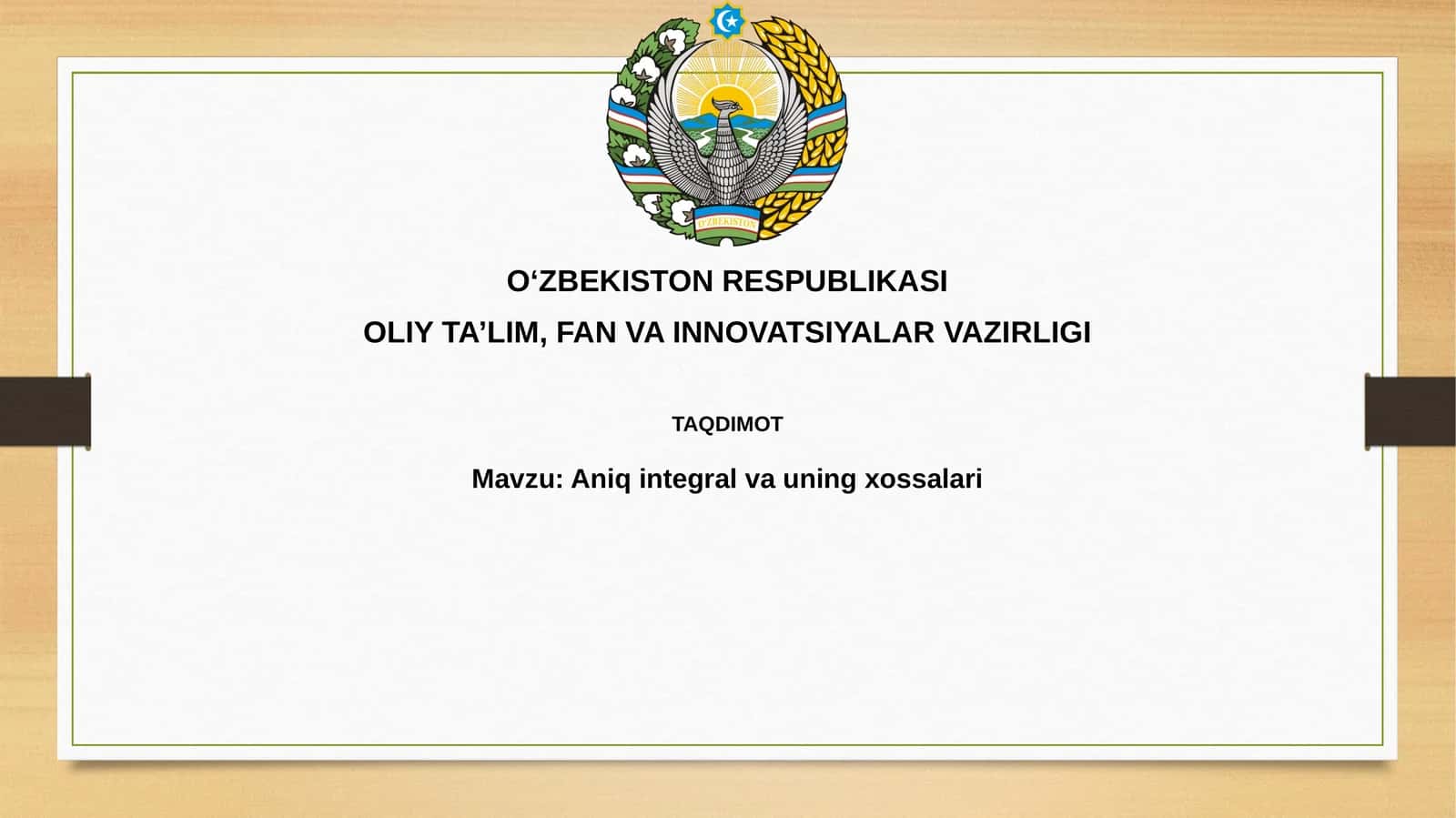 Aniq integral va uning xossalari