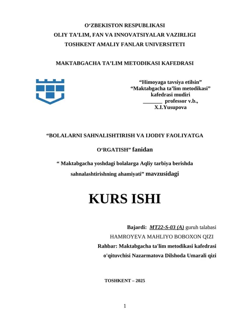 Maktabgacha yoshdagi bolalarga Aqliy tarbiya berishda sahnalashtirishning ahamiyati
