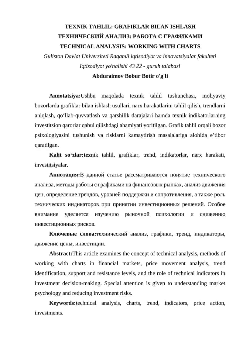 TEXNIK TAHLIL: GRAFIKLAR BILAN ISHLASH