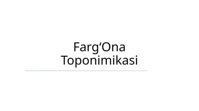 FargʻOna Toponimikasi