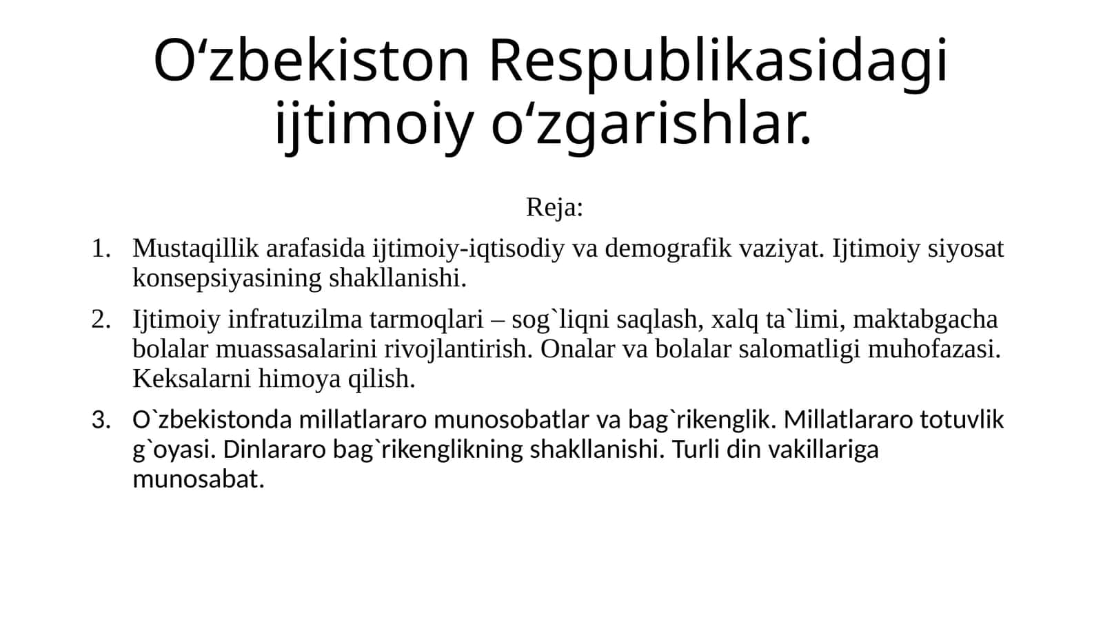 Oʻzbekiston Respublikasidagi ijtimoiy oʻzgarishlar