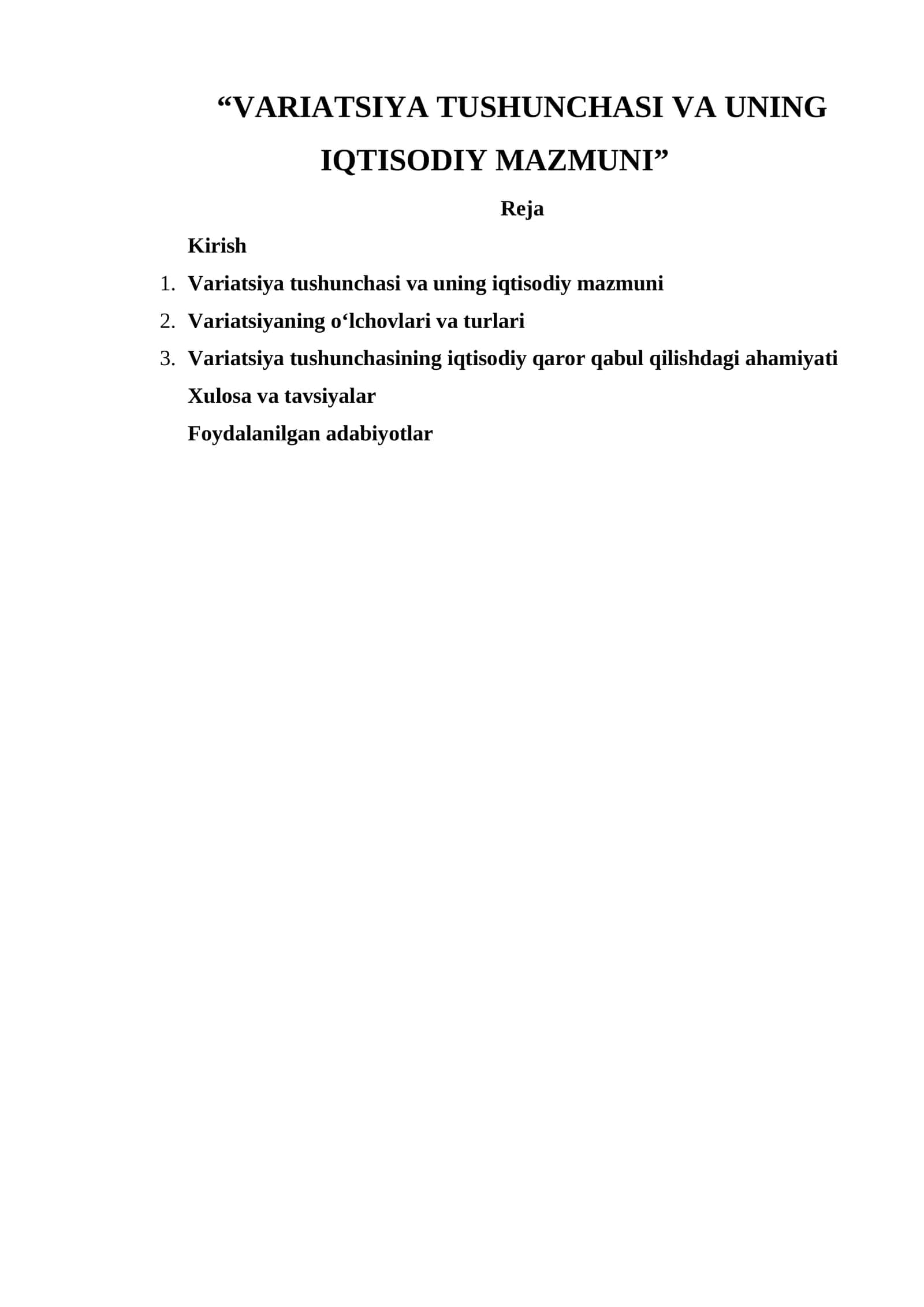 VARIATSIYA TUSHUNCHASI VA UNING IQTISODIY MAZMUNI