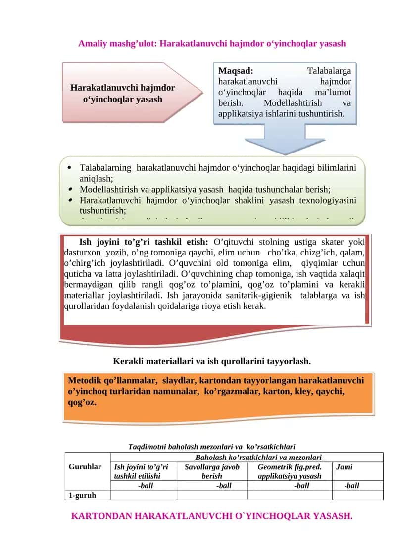 Harakatlanuvchi hajmdor o‘yinchoqlar yasash