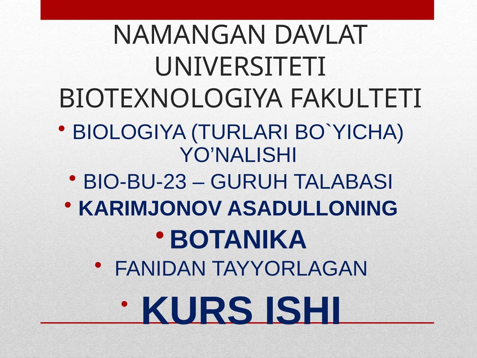 Karimjonov Asadulloning Botanika Fanidan Tayyorlagan Kurs Ishi