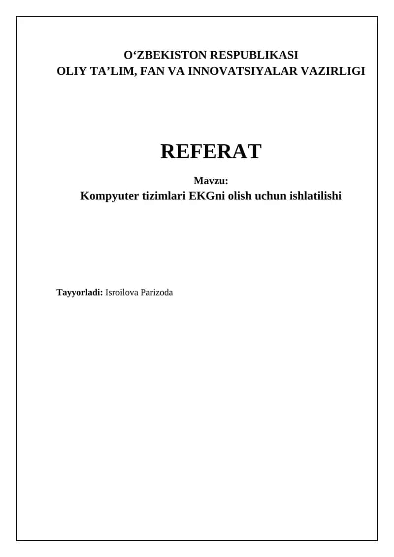 EKG asoslari va kompyuterlashtirilgan tizimlar