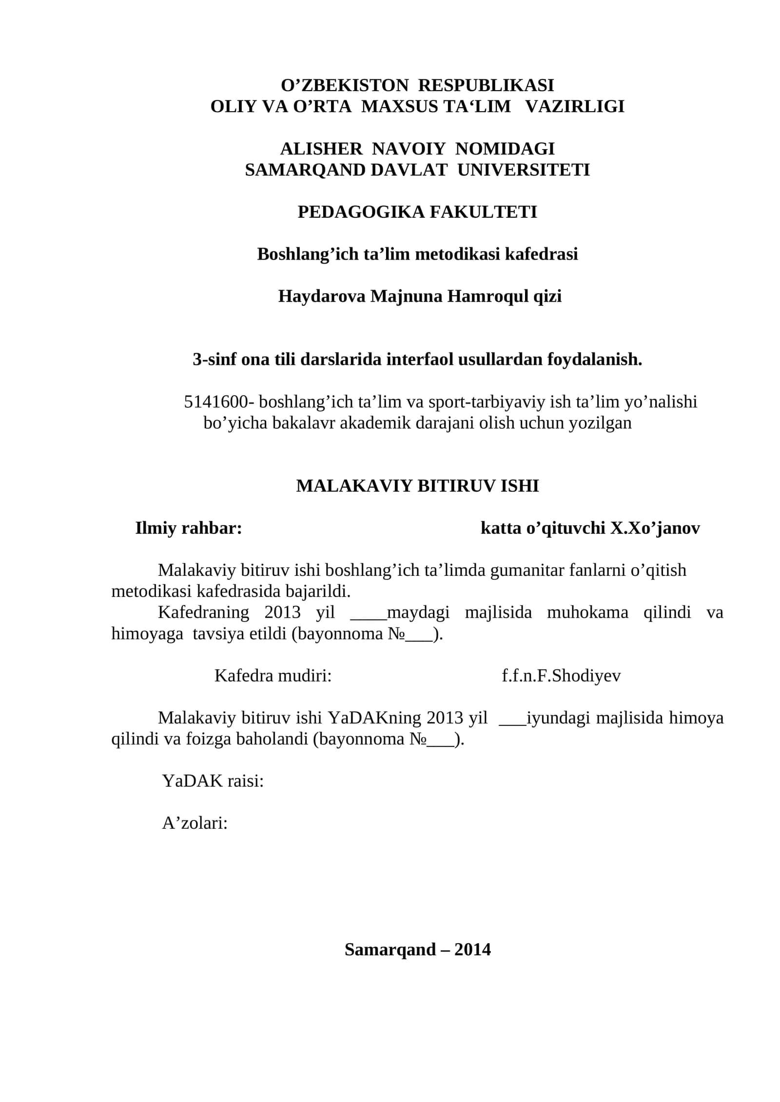 3-sinf ona tili darslarida interfaol usullardan foydalanish