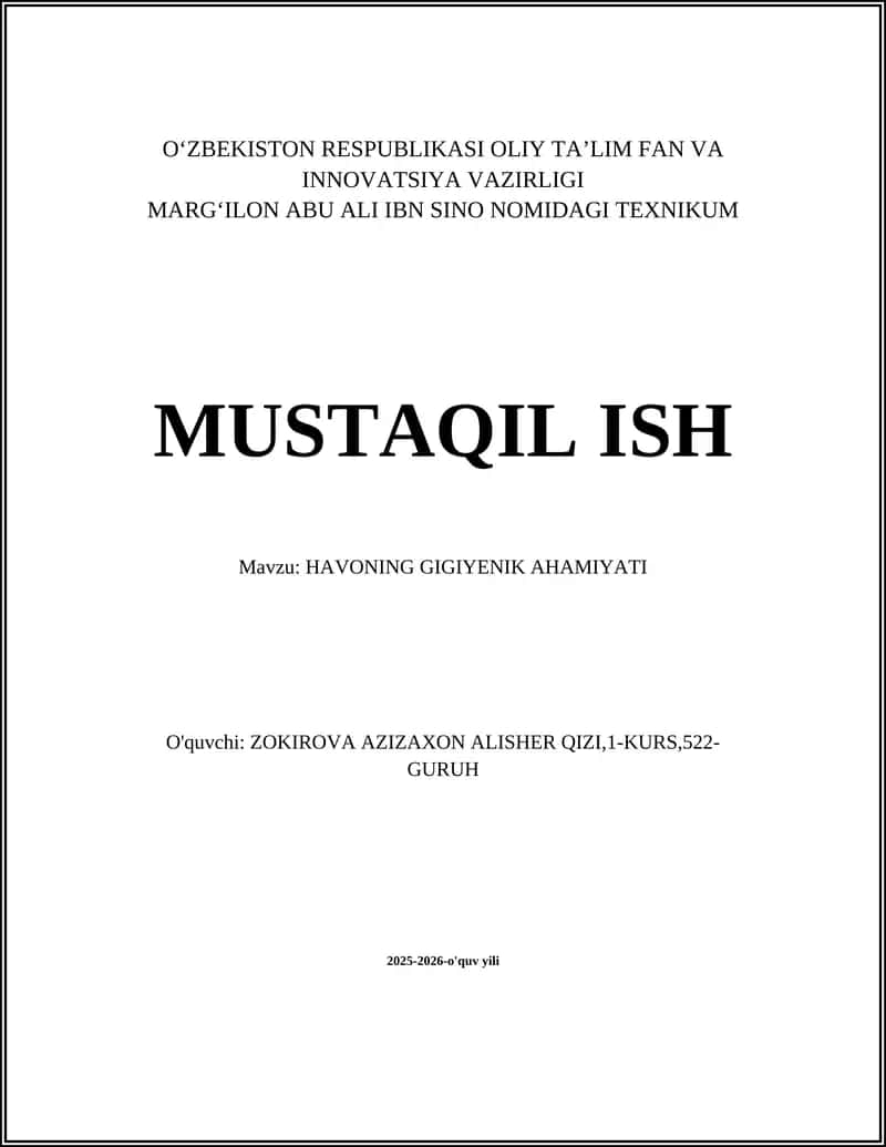 HAVONING GIGIYENIK AHAMIYATI