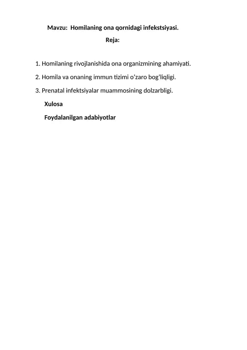Homilaning ona qornidagi infekstsiyasi