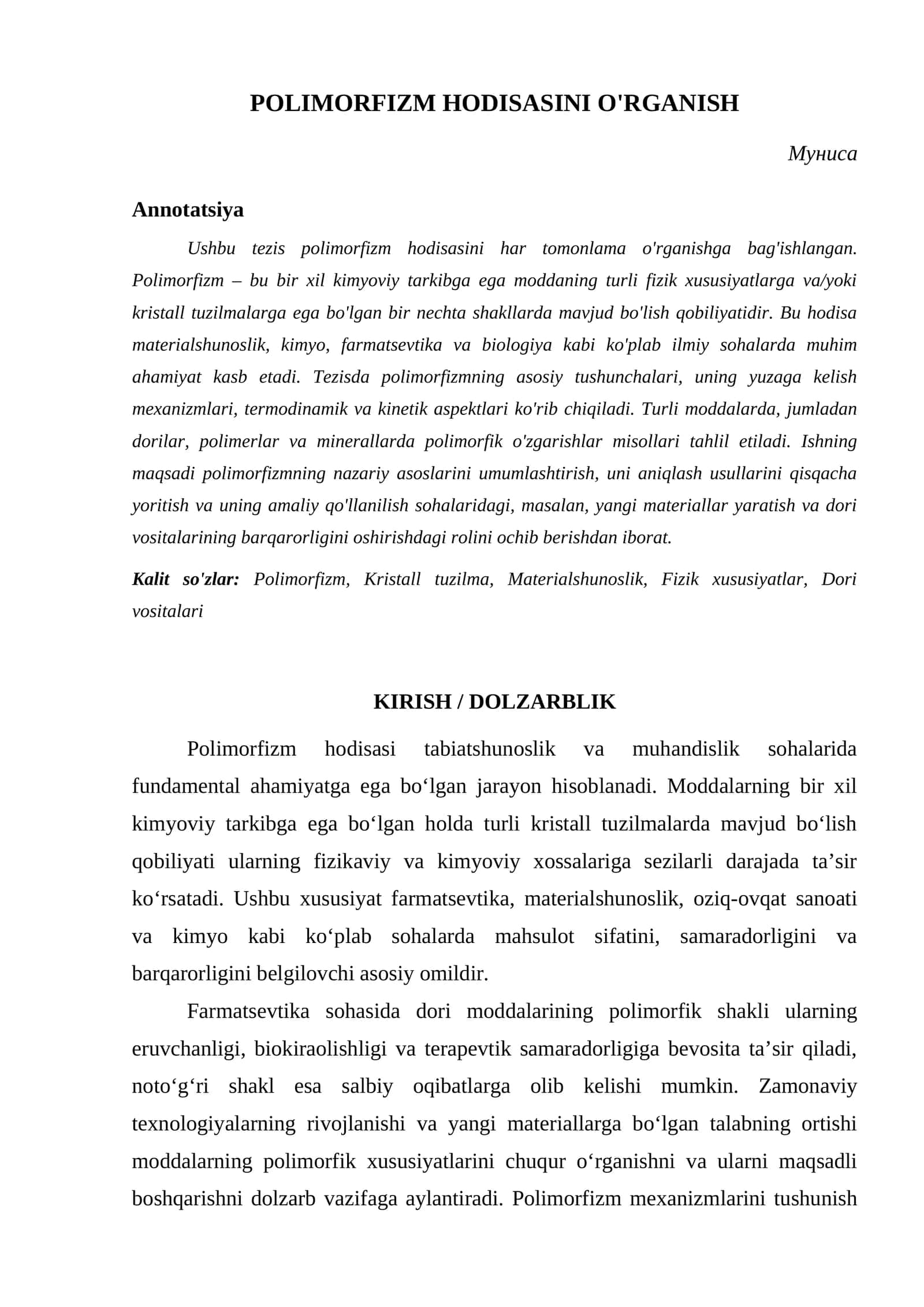 POLIMORFIZM HODISASINI O'RGANISH