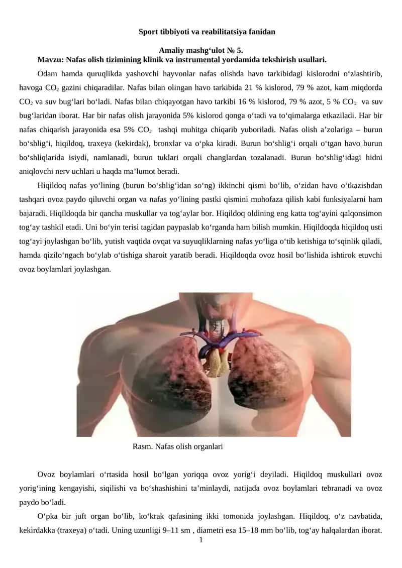 Nafas olish tizimining klinik va instrumental yordamida tekshirish usullari