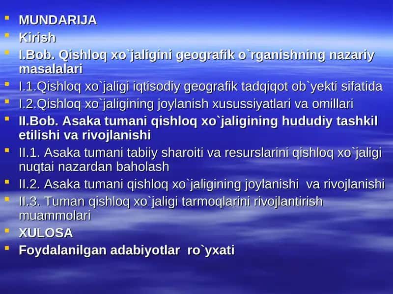 I.Bob. Qishloq xo`jaligini gеografik o`rganishning nazariy masalalari