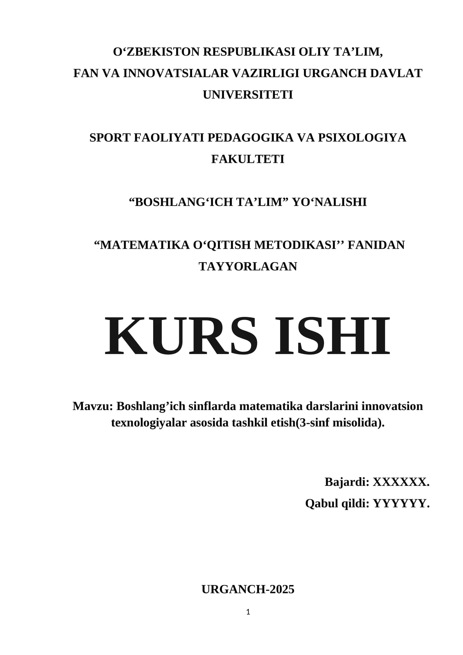 Boshlang’ich sinflarda matematika darslarini innovatsion texnologiyalar asosida tashkil etish(3-sinf misolida).