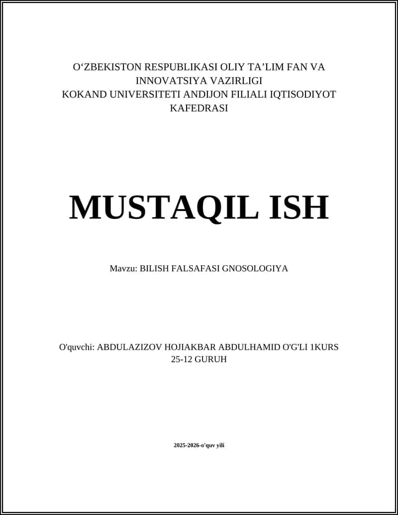 BILISH FALSAFASI GNOSOLOGIYA