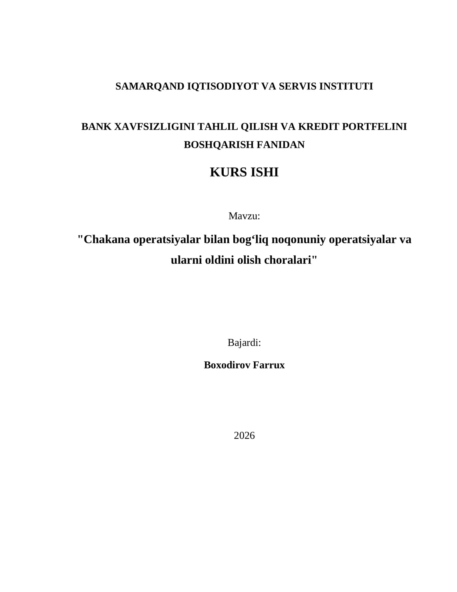 Chakana operatsiyalar bilan bogʻliq noqonuniy operatsiyalar va ularni oldini olish choralari