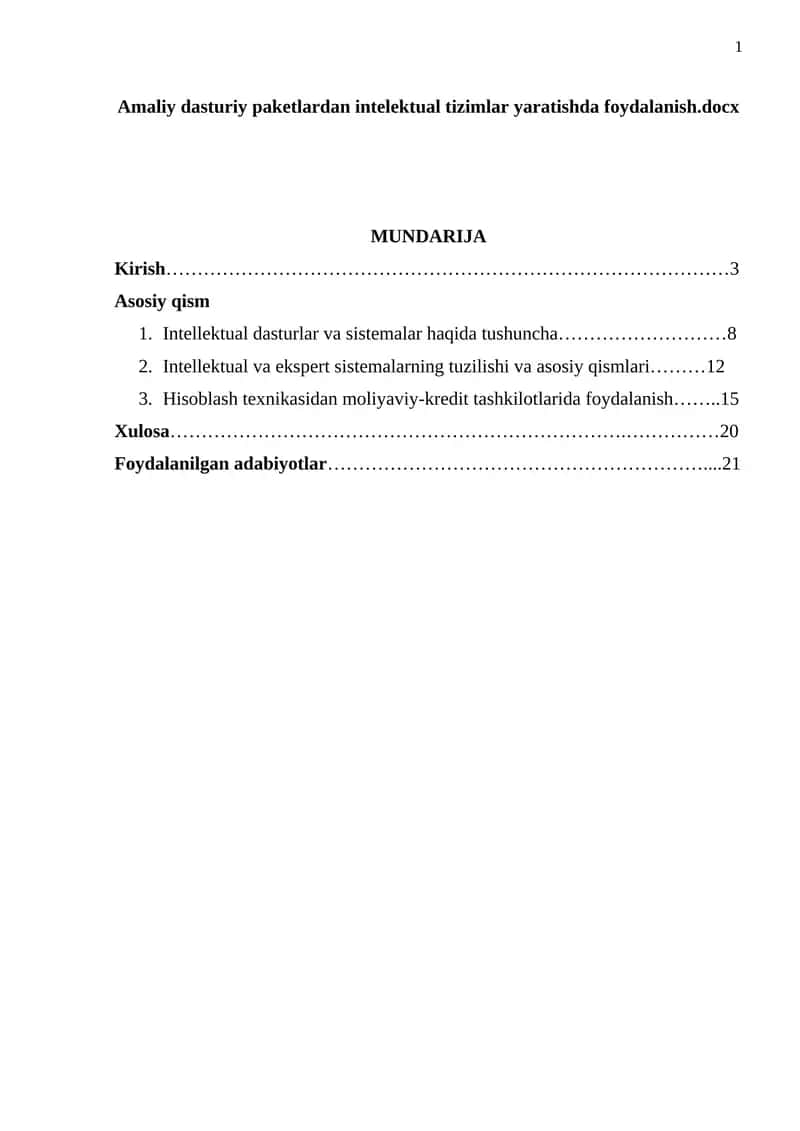 Amaliy dasturiy paketlardan intelektual tizimlar yaratishda foydalanish