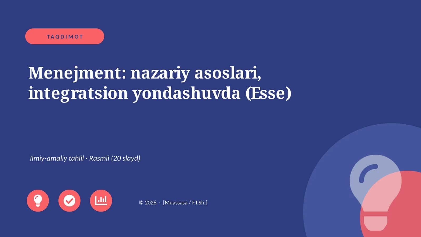 Menejment: nazariy asoslari, integratsion yondashuvda (Esse)
