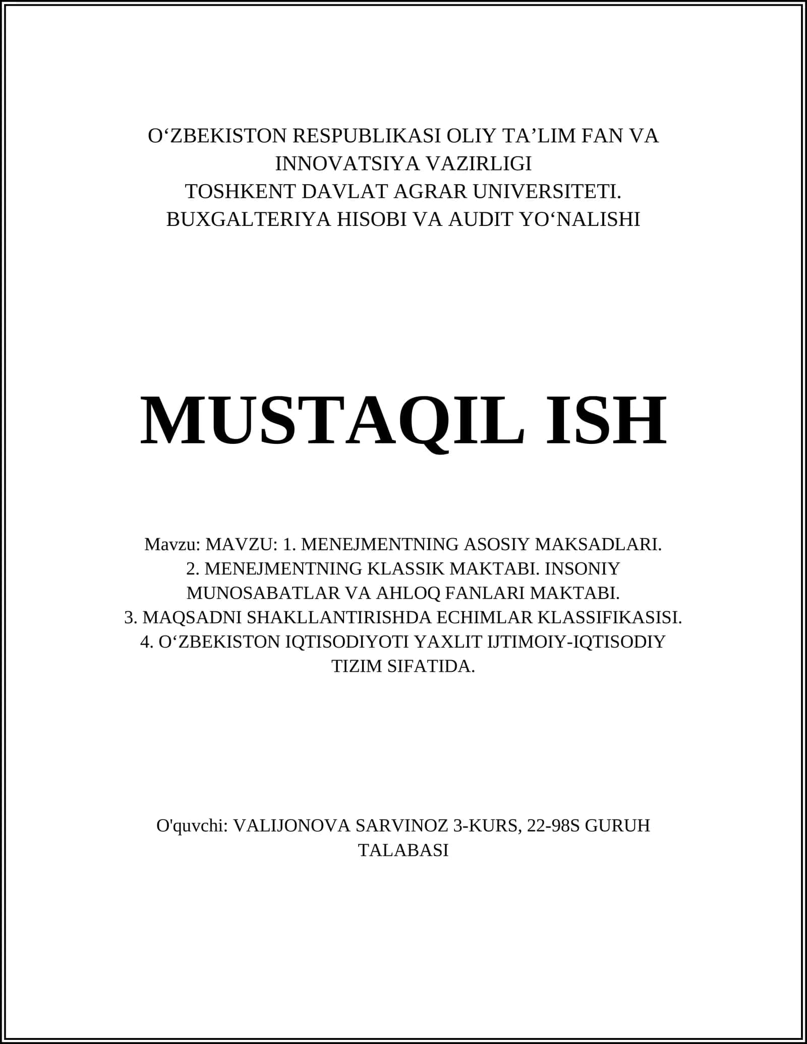 Menejmentning asosiy funksiyalari