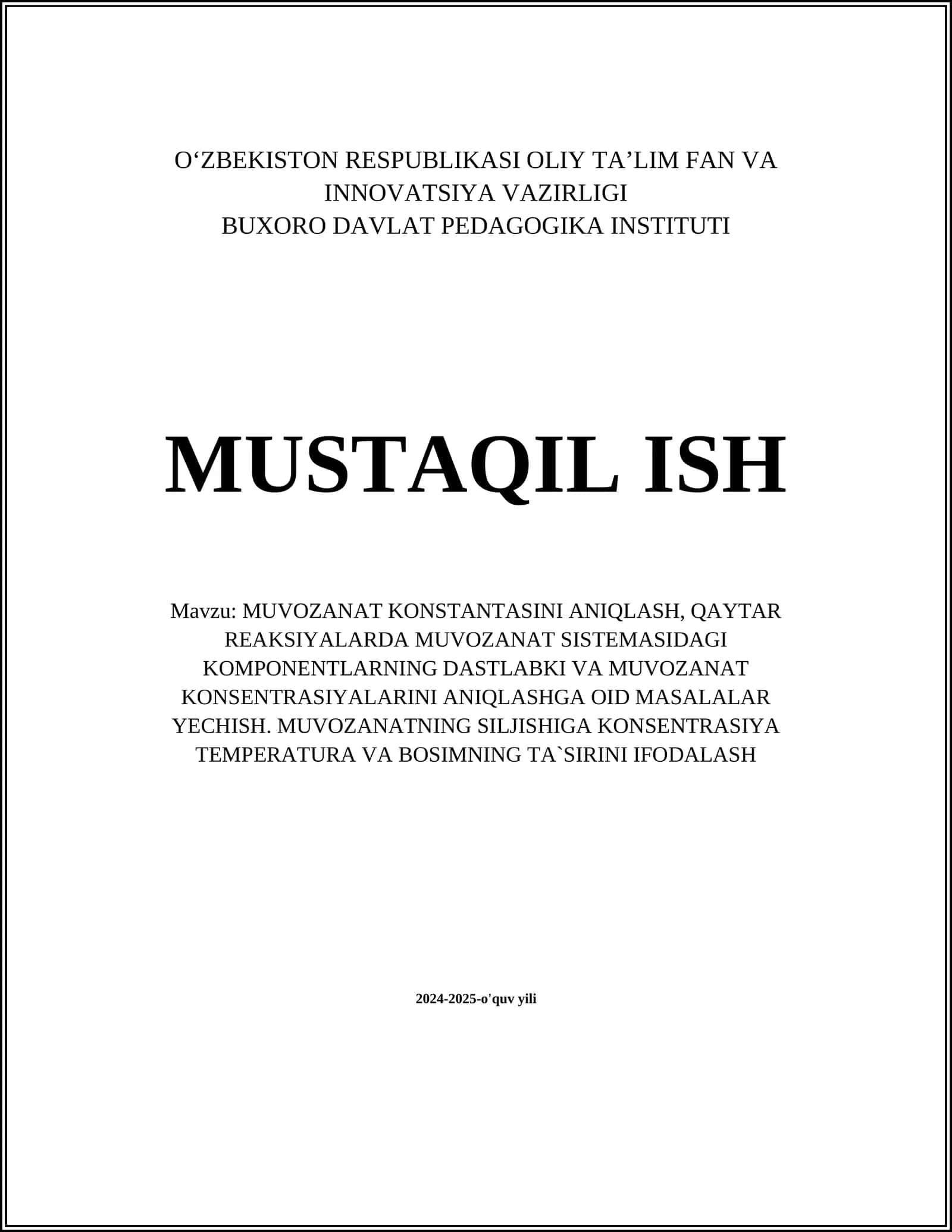 Kimyoviy muvozanat tushunchasi
