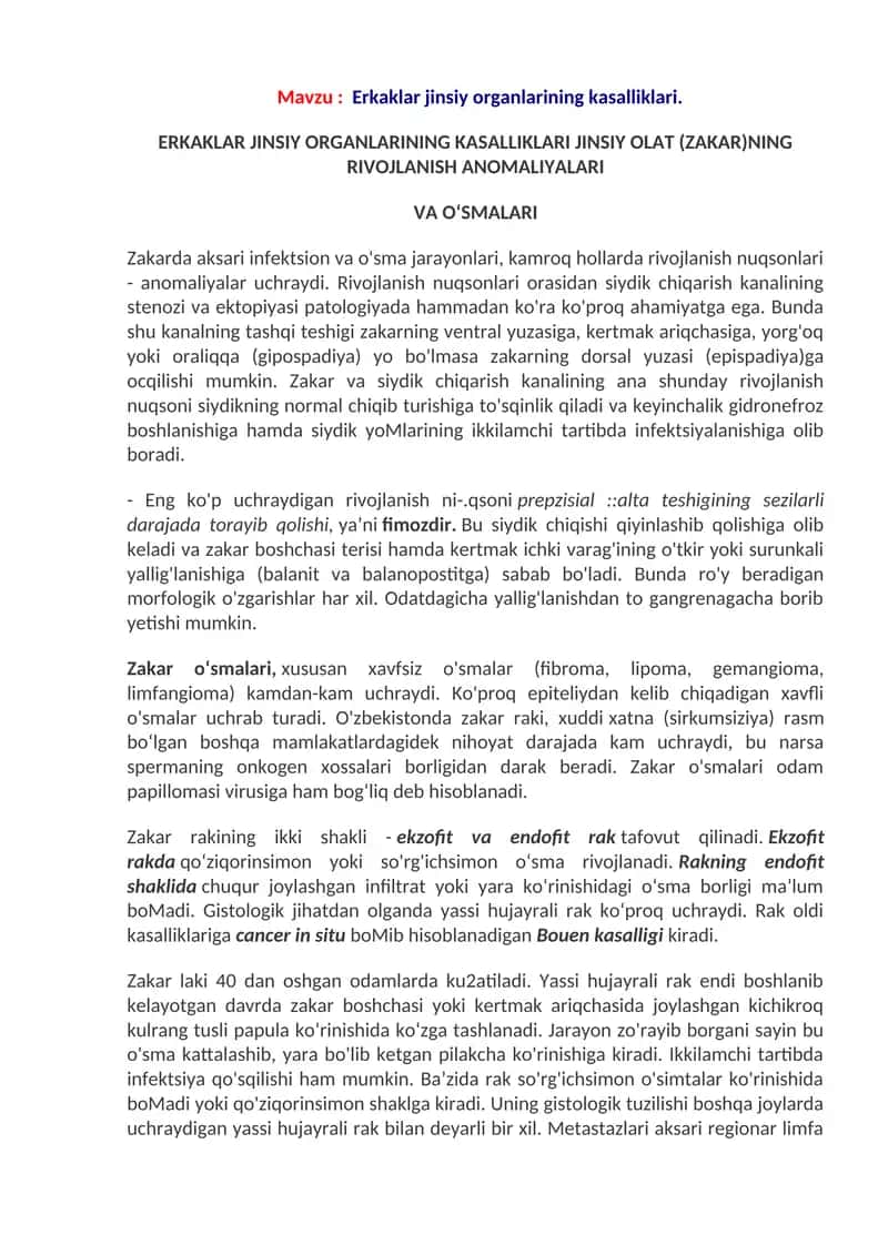 Erkaklar jinsiy organlarining kasalliklari