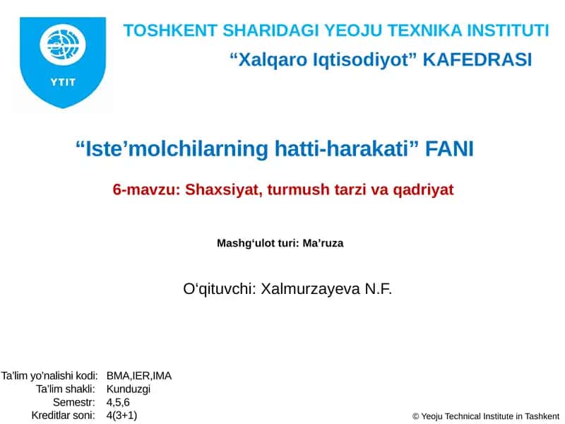 Shaxsiyat, turmushtar zivaqadriyat