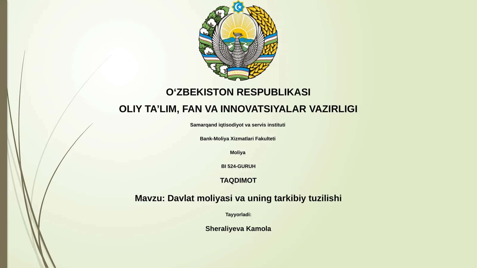 Davlat moliyasi va uning tarkibiy tuzilishi