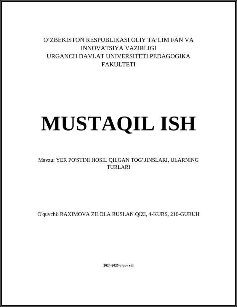 YER PO'STINI HOSIL QILGAN TOG' JINSLARI, ULARNING TURLARI