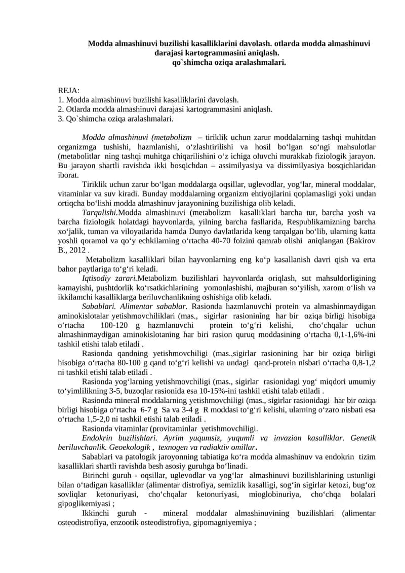 Modda almashinuvi kasalliklarini davolash