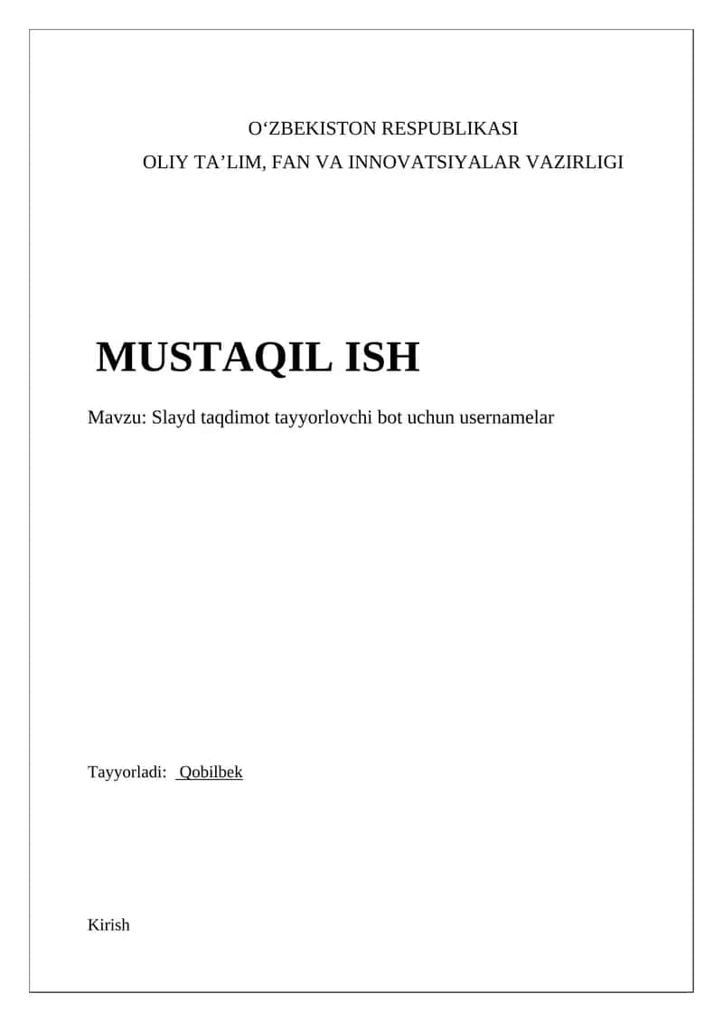 Slayd taqdimot tayyorlovchi bot uchun usernamelar