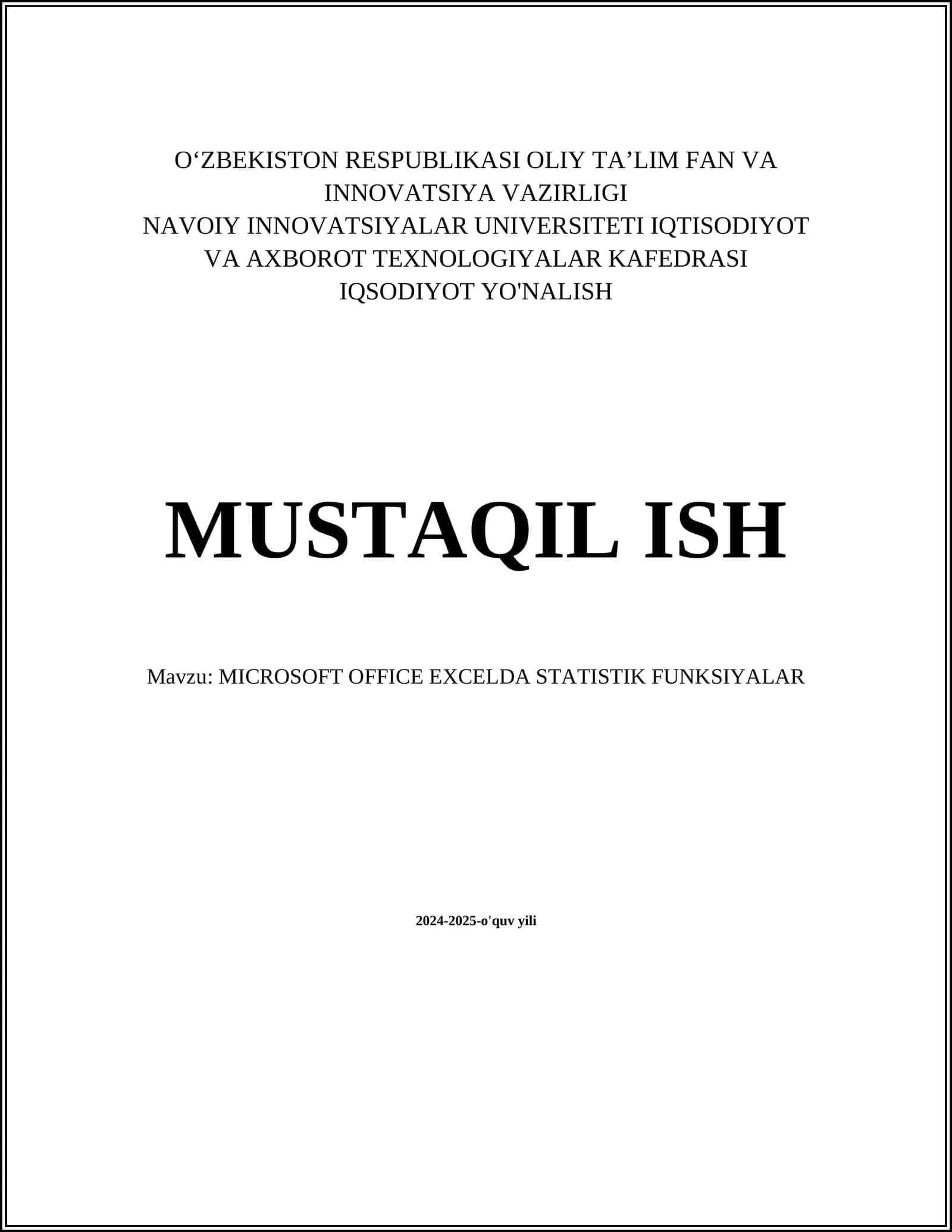 MICROSOFT OFFICE EXCELDA STATISTIK FUNKSIYALAR