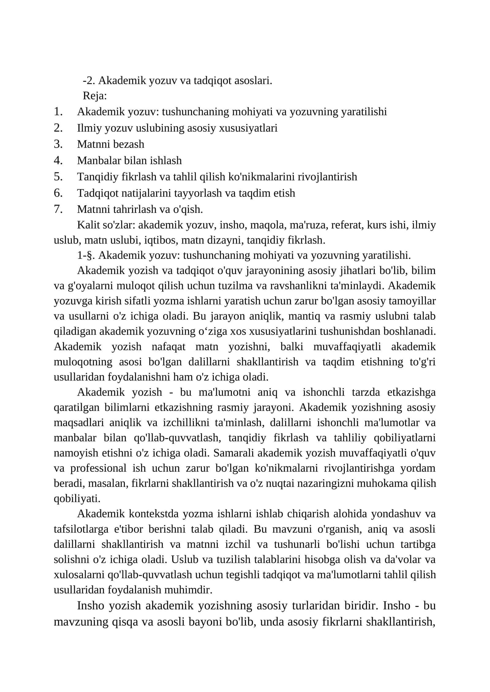 Akademik yozuv va tadqiqot asoslari
